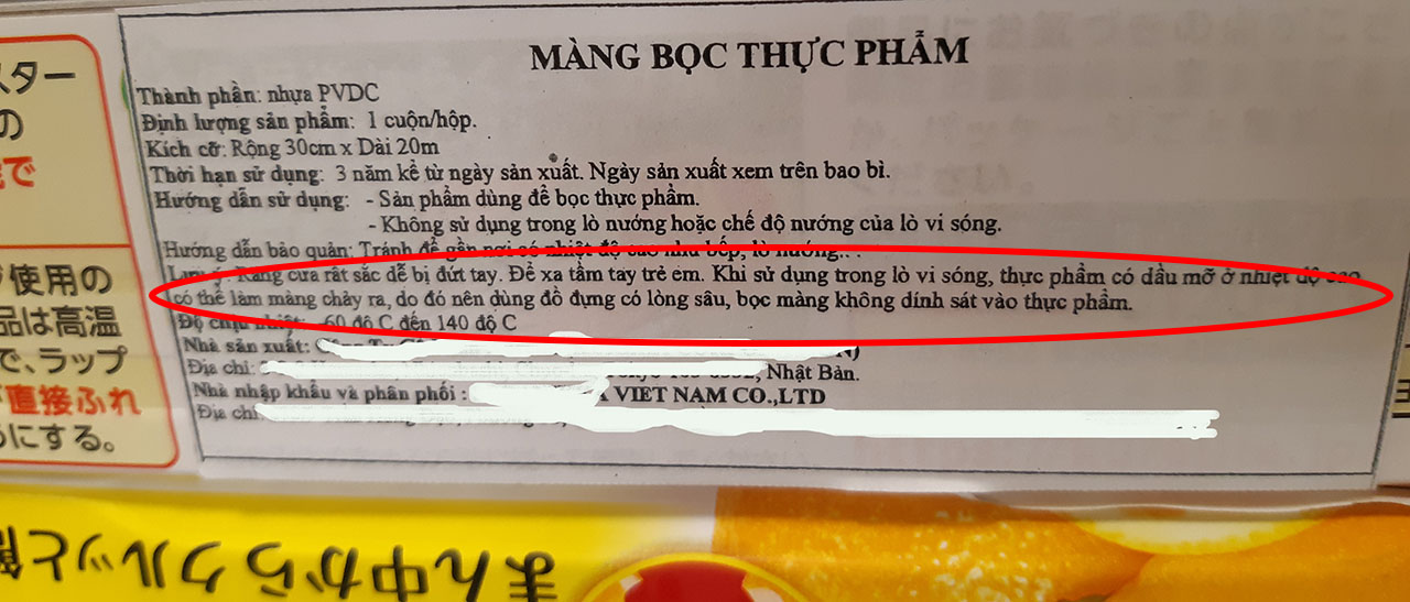 Nhà sản xuất hướng dẫn không dùng cho thực phẩm có chứa chất béo do dễ bị thôi nhiễm chất độc hại